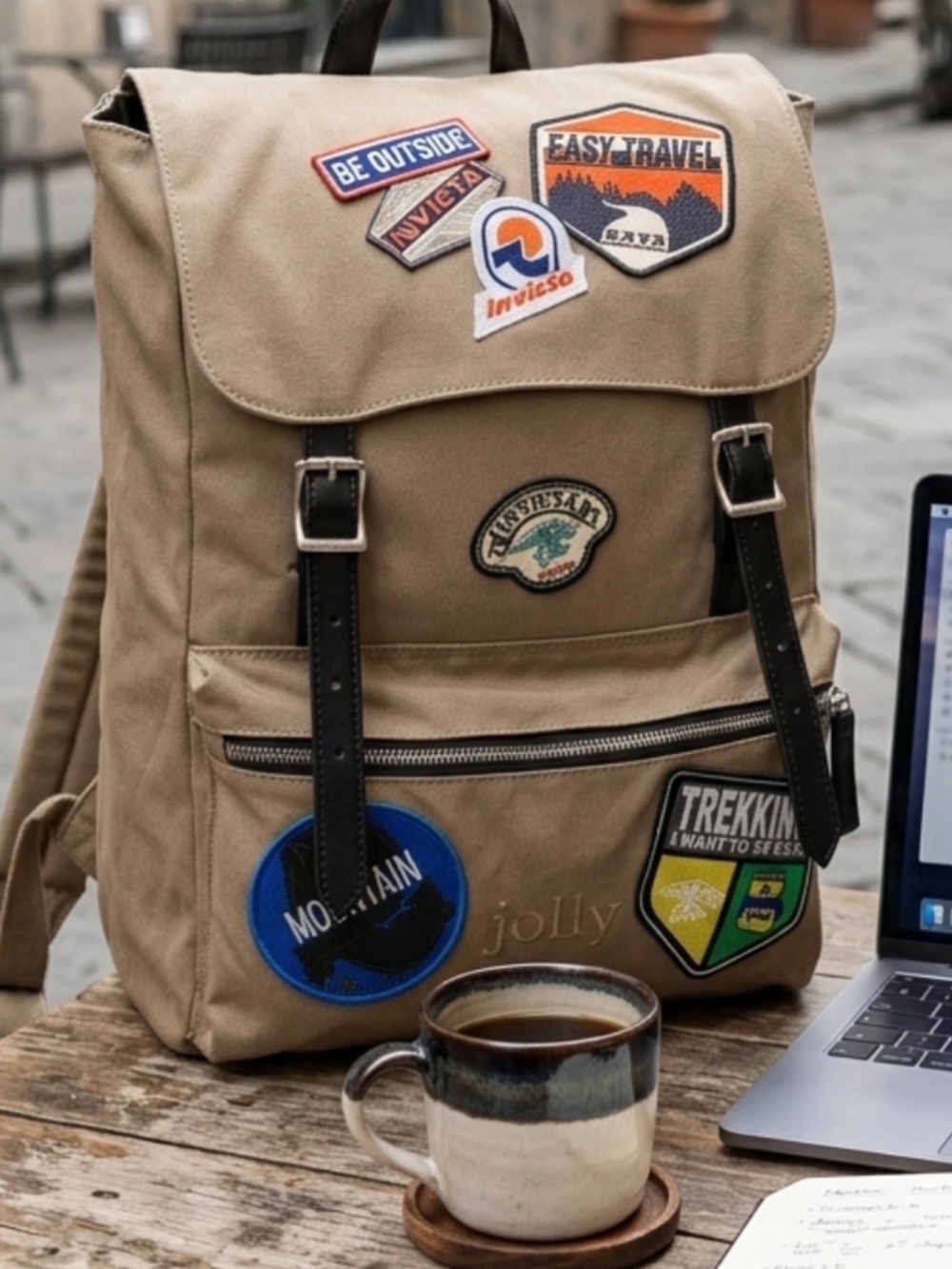 Invicta Jolly Heritage Patch Backpack - Sand